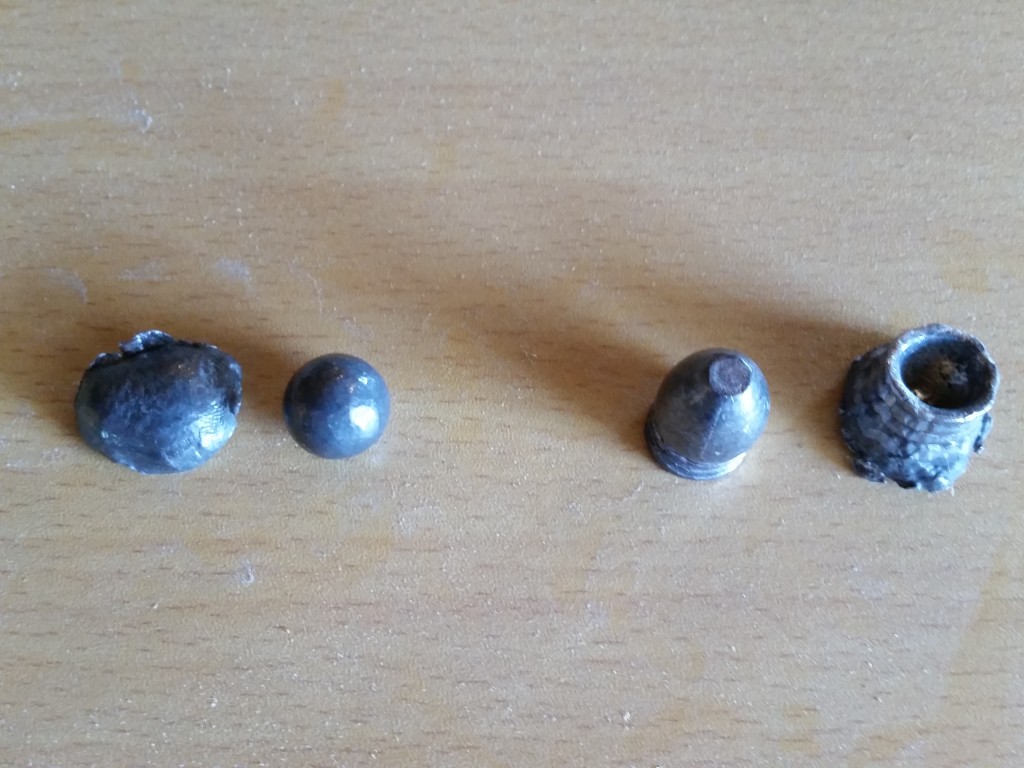 Left is the .570 ball before and after recovery. On right is a mini ball for comparison