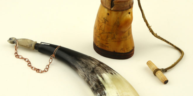 CLA Auction Item: FISHING THEMED POWDER HORN & BAIT HORN SET by Albert Emanuel